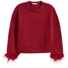 Wayf Sadie Feather Trim Sweater In Oxblood