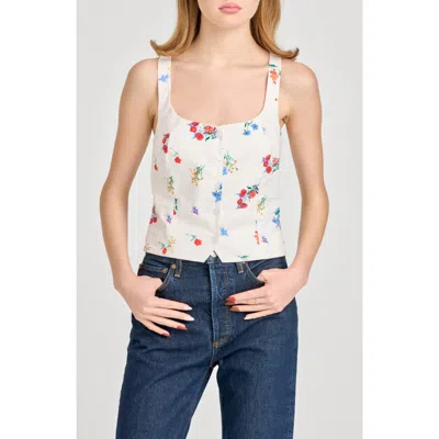 Wayf Sage Floral Button-up Stretch Cotton Tank In Ivory Blossom