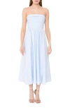 Wayf Sammie Pleat Strapless Stretch Cotton Sundress In Blue
