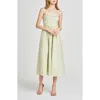Wayf Sammie Pleat Strapless Stretch Cotton Sundress In Light Green
