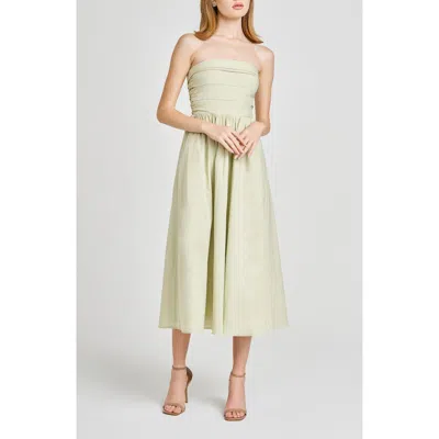 Wayf Sammie Pleat Strapless Stretch Cotton Sundress In Light Green