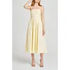 Wayf Sammie Pleat Strapless Stretch Cotton Sundress In Yellow
