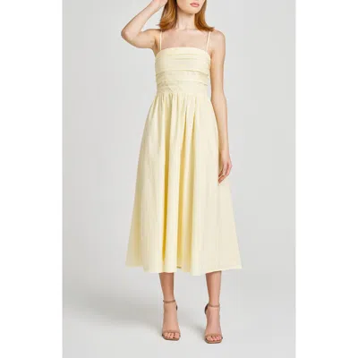Wayf Sammie Pleat Strapless Stretch Cotton Sundress In Yellow
