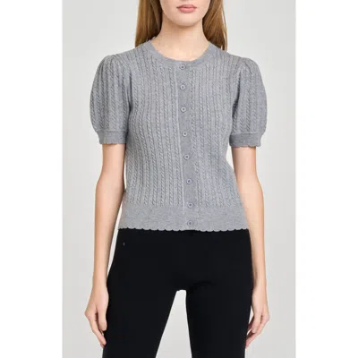 Wayf Sandra Cable Short Sleeve Cardigan In Gray