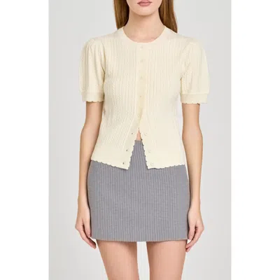 Wayf Sandra Cable Short Sleeve Cardigan In Yellow