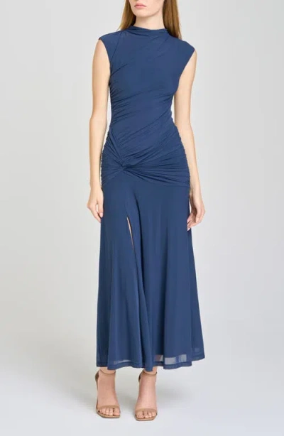 Wayf Sarielle Ruched Maxi Dress In Blue