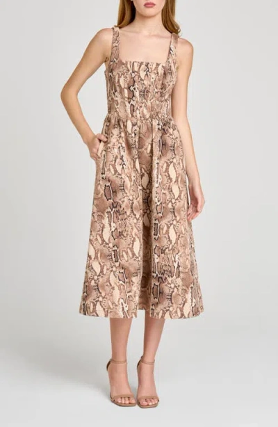 Wayf Savanna Snakeskin Print A-line Dress In Brown
