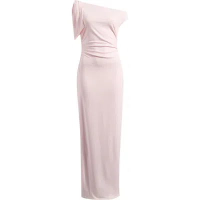 Wayf Say Less Ruched One-shoulder Maxi Dress In Baby Pink