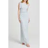 Wayf Say Less Ruched One-shoulder Maxi Dress In Blue