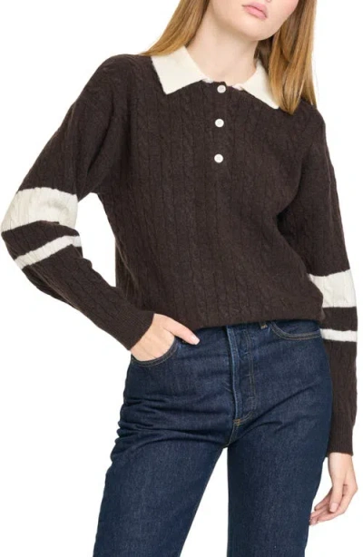 Wayf Scout Cable Knit Sweater In Brown/ivory