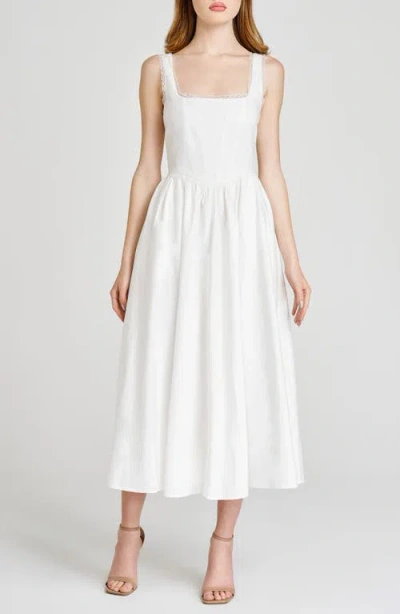 Wayf Selene Lace Trim Stretch Cotton Midi Dress