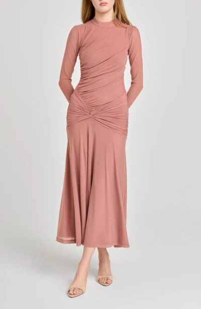 Wayf Selene Ruched Long Sleeve Dress In Pink