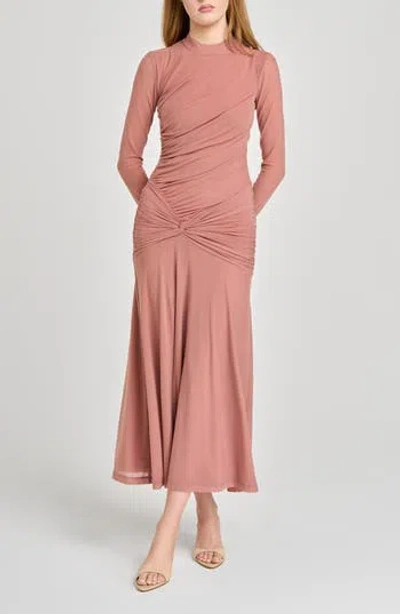 Wayf Selene Ruched Long Sleeve Dress In Rose
