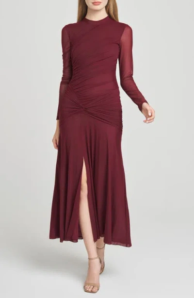 Wayf Selenee Ruched Long Sleeve Dress In Brown