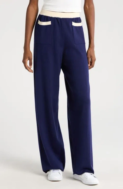 Wayf Set Sail Knit Pants In Navy Cream