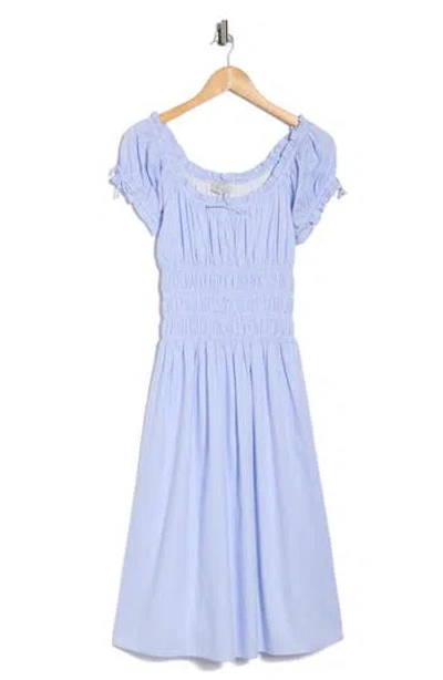 Wayf Shirred Cotton Midi Dress In Blue