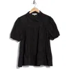 Wayf Short Sleeve Tiered Button-up Shirt In Black