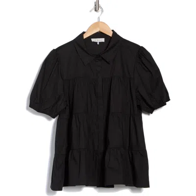 Wayf Short Sleeve Tiered Button-up Shirt In Black