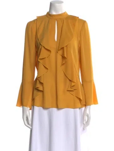 Pre-owned Wayf Silk Mock Neck Blouse In Yellow