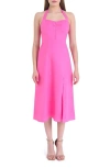 Wayf Simone Halter Neck Linen Midi Dress In Hot Pink