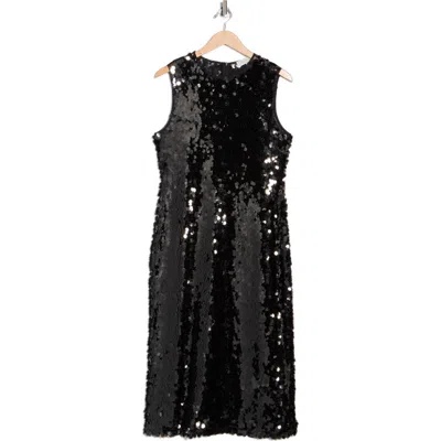 Wayf Sleeveless Sequin Midi Dress In Black