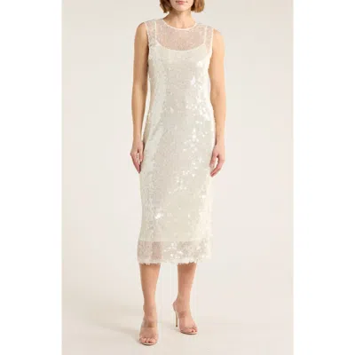 Wayf Sleeveless Sequin Midi Dress In White