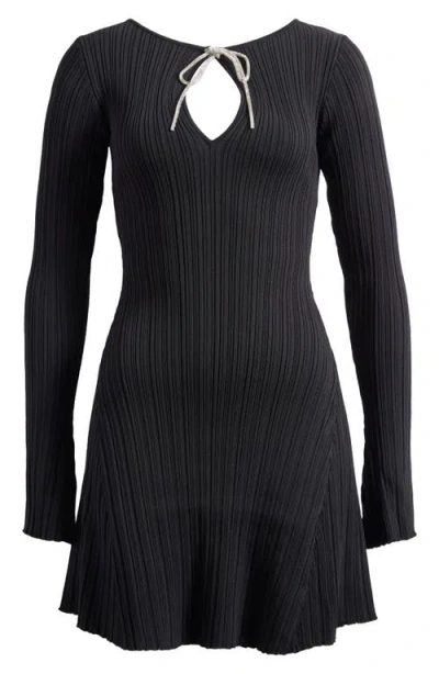 Wayf Small Talk Embellished Bow Long Sleeve Minidress In Black
