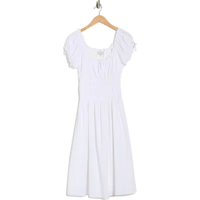 Wayf Smocked Midi Dress In White