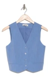 Wayf Solid Button Front Vest In Chambray Blue