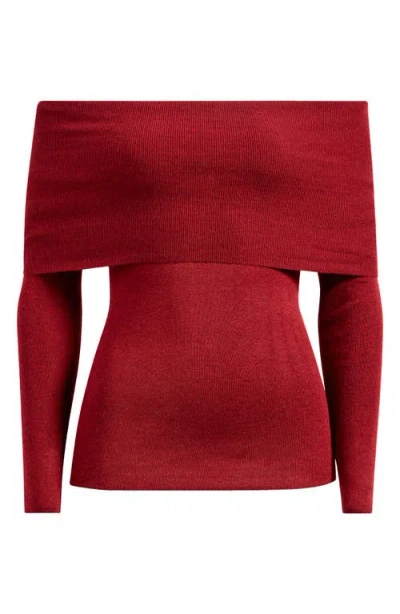 Wayf Sonia Off The Shoulder Rib Sweater In Bordeaux