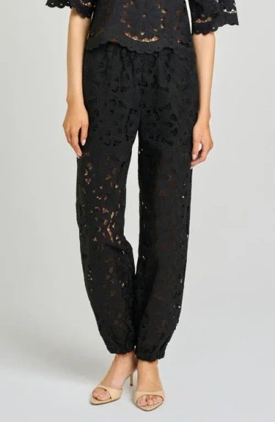 Wayf Steph Floral Cotton Lace Balloon Pants In Black