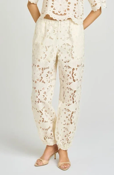 Wayf Steph Floral Cotton Lace Balloon Pants In Brown