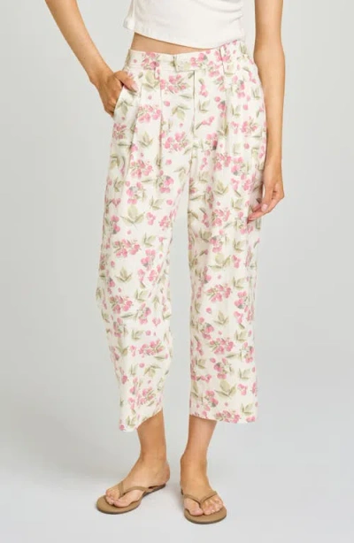 Wayf Stevie Garden Raspberry Print Crop Pants In White