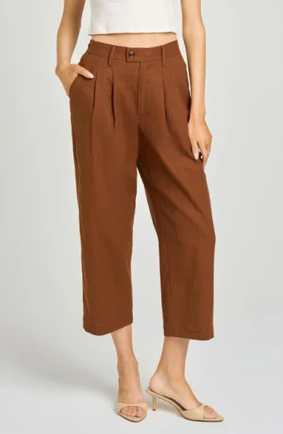 Wayf Stevie Linen Blend Crop Pants In Brown