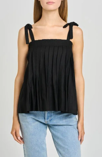 Wayf Stevie Pleated Tie Shoulder Babydoll Top In Black