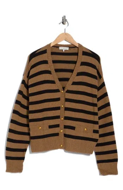 Wayf Stripe Cotton Cardigan In Brown