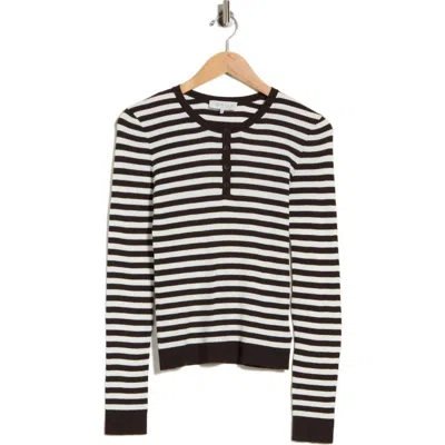 Wayf Striped Long Sleeve Henley Sweater In Brown Stripe