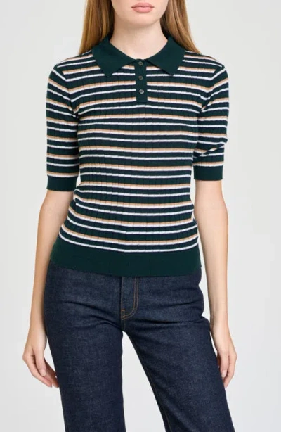 Wayf Sutton Striped Polo Sweater In Hunter Stripe