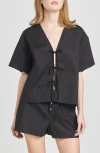 Wayf Tabitha Tie Front Woven Shirt In Black
