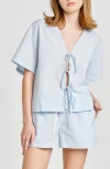 Wayf Tabitha Tie Front Woven Shirt In Blue