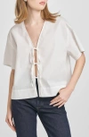 Wayf Tabitha Tie Front Woven Shirt In Ivory