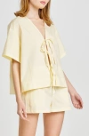 Wayf Tabitha Tie Front Woven Shirt In Straw Yellow