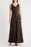 Wayf Tala Cowl Neck Satin Gown In Brown