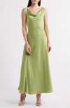 Wayf Tala Cowl Neck Satin Gown In Olive