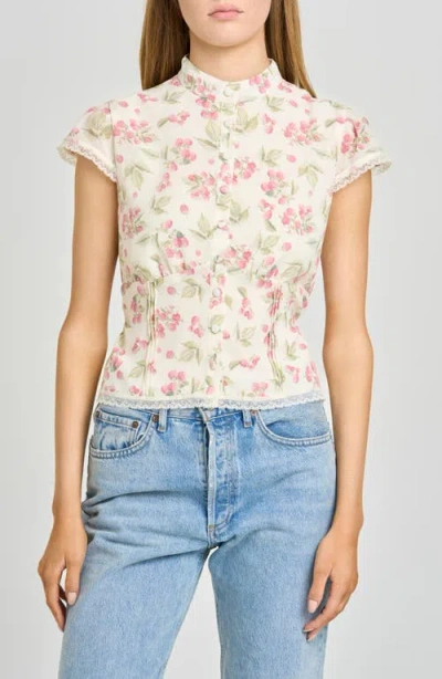 Wayf Talia Floral Button-up Top In White