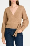 Wayf Terri Bouclé Rib Wrap Sweater In Brown Sugar