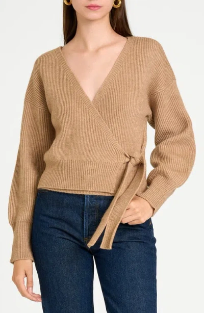 Wayf Terri Bouclé Rib Wrap Sweater In Mocha