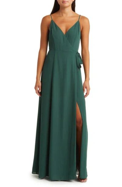 Wayf The Angelina Slit Wrap Gown In Hunter