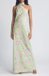 WAYF THE AVERY FLORAL ONE-SHOULDER GOWN