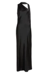 Shop Wayf The Avery One-shoulder Satin Gown In Black